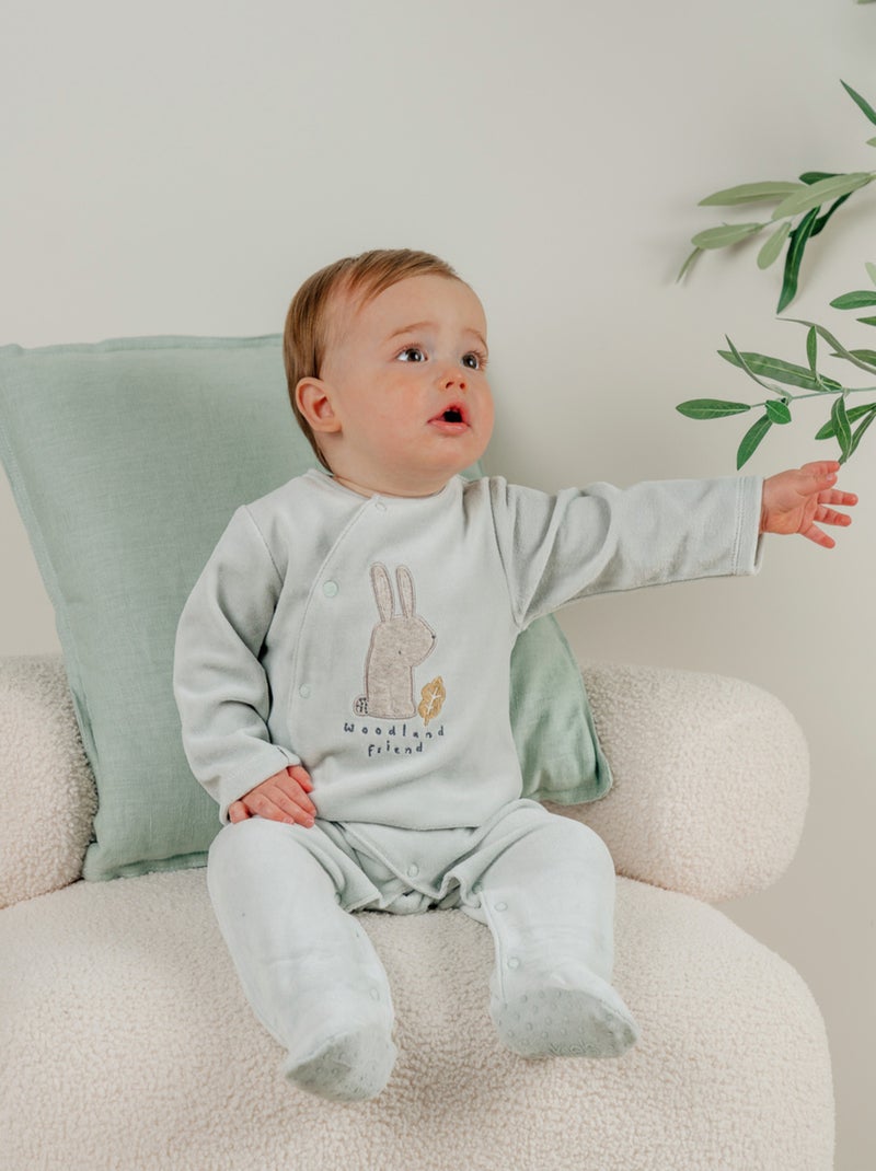Pyjama bébé en velours à broderie lapin Noukie's Bleu turquoise - Kiabi