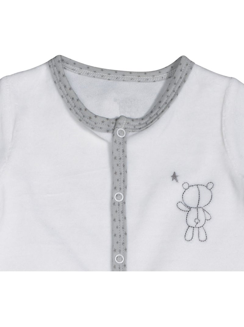 Pyjama bébé en velours à manches longues - SAUTHON Blanc Gris anthracite - Kiabi