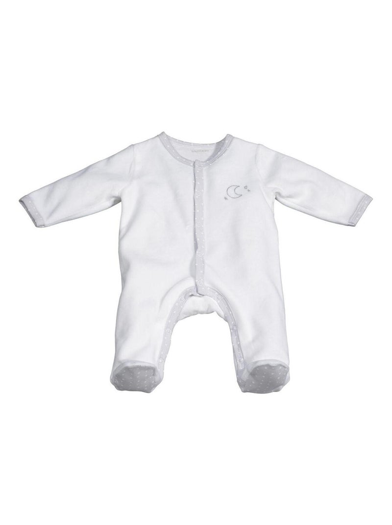 Pyjama bébé en velours à  manches longues - SAUTHON Blanc Gris clair - Kiabi