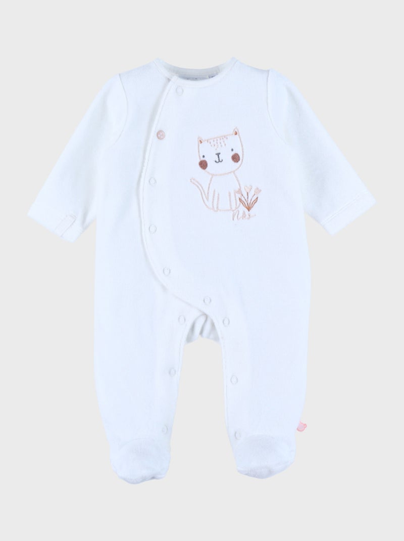 Pyjama bébé en velours avec broderie chat Noukie's Blanc - Kiabi