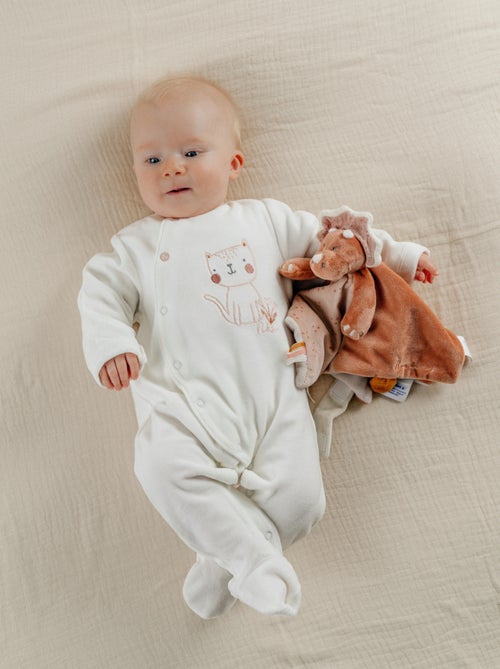 Pyjama bébé en velours avec broderie chat Noukie's - Kiabi
