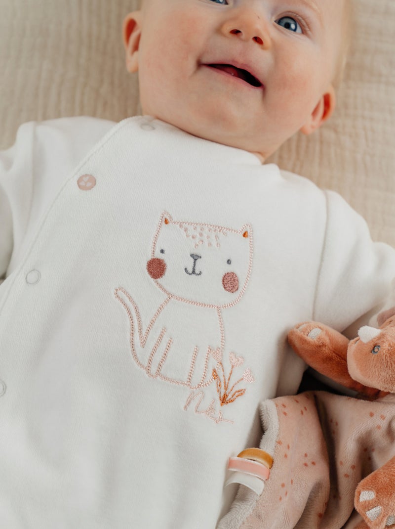 Pyjama bébé en velours avec broderie chat Noukie's Blanc - Kiabi