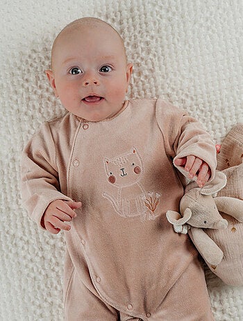 Pyjama bébé en velours avec broderie chat Noukie's