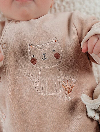 Pyjama bébé en velours avec broderie chat Noukie's
