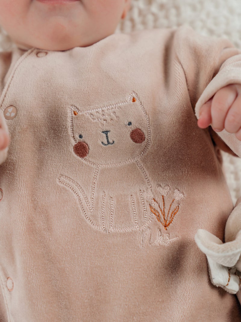 Pyjama bébé en velours avec broderie chat Noukie's Rose - Kiabi