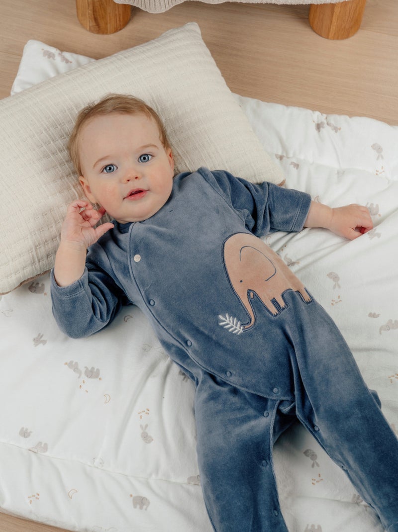 Pyjama bébé en velours avec broderie éléphant Noukie's Bleu - Kiabi