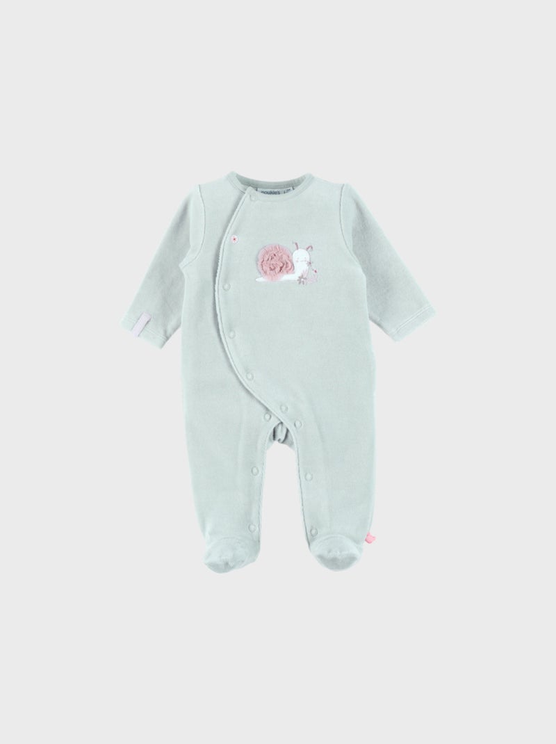 Pyjama bébé en velours avec broderie escargot Noukie's Vert - Kiabi
