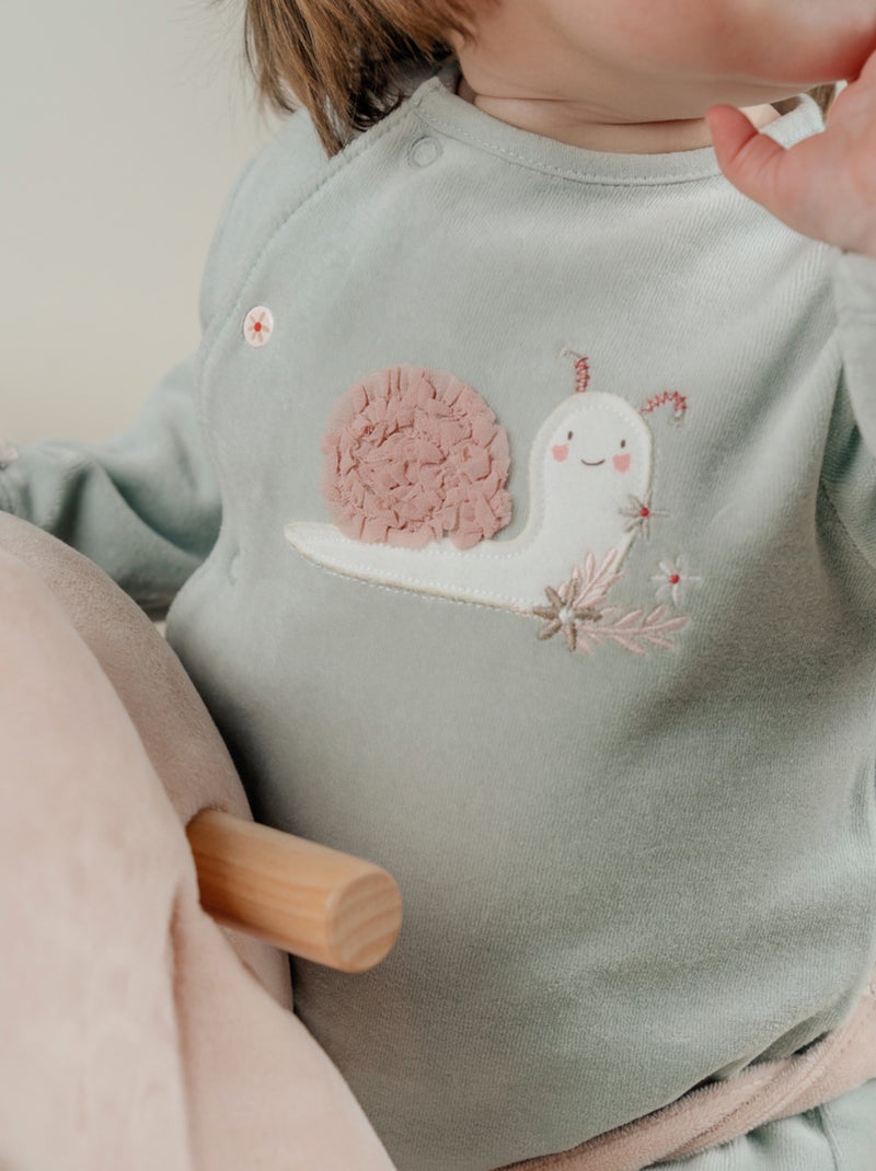 Pyjama bébé en velours avec broderie escargot Noukie's Vert - Kiabi