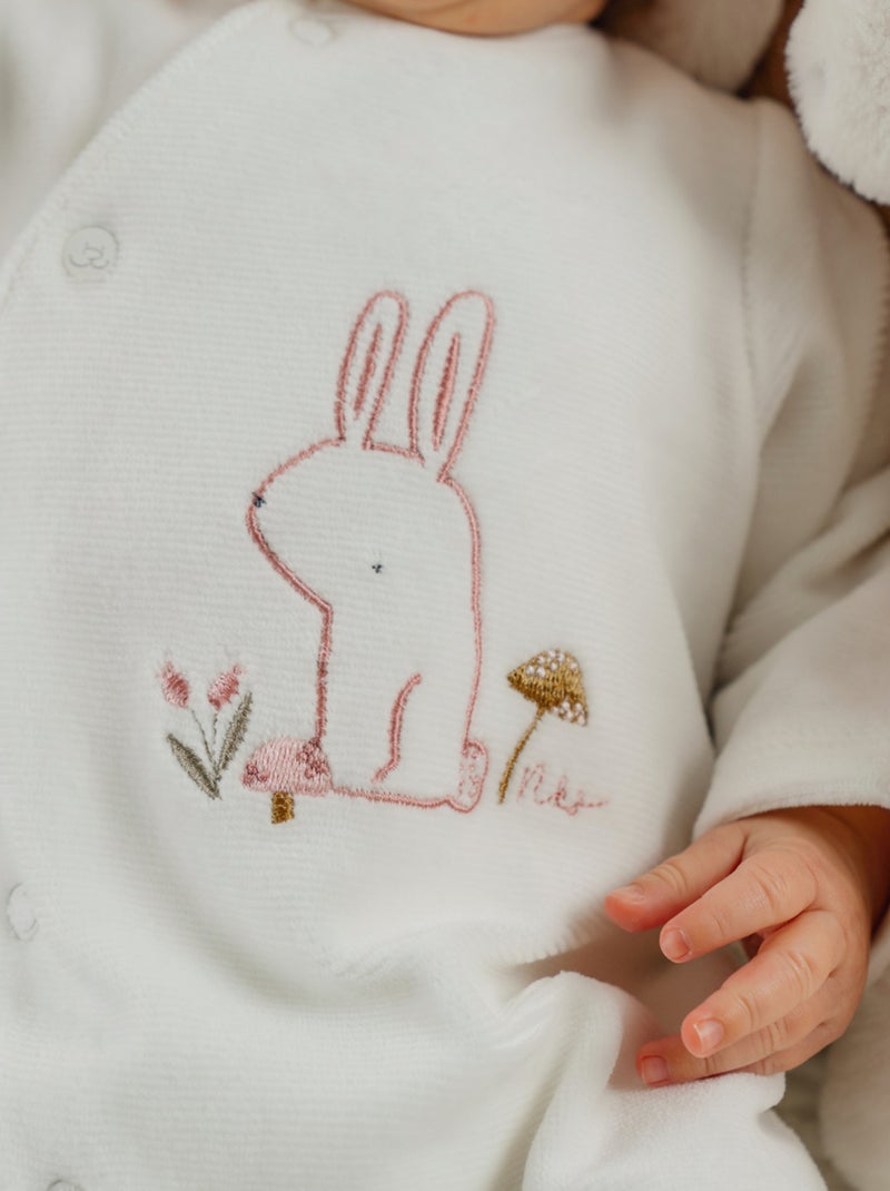 Pyjama bébé en velours avec broderie lapin Noukie's Blanc - Kiabi