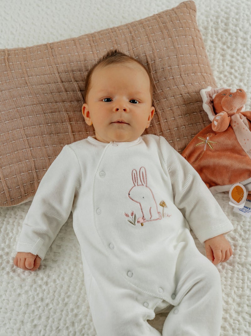 Pyjama bébé en velours avec broderie lapin Noukie's Blanc - Kiabi