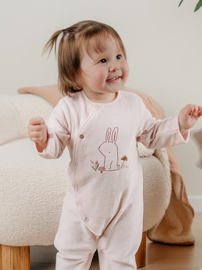 Pyjama bébé en velours avec broderie lapin Noukie's Rose - Kiabi