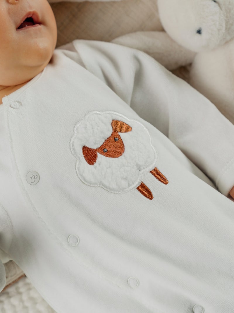Pyjama bébé en velours avec broderie mouton Noukie's Blanc - Kiabi