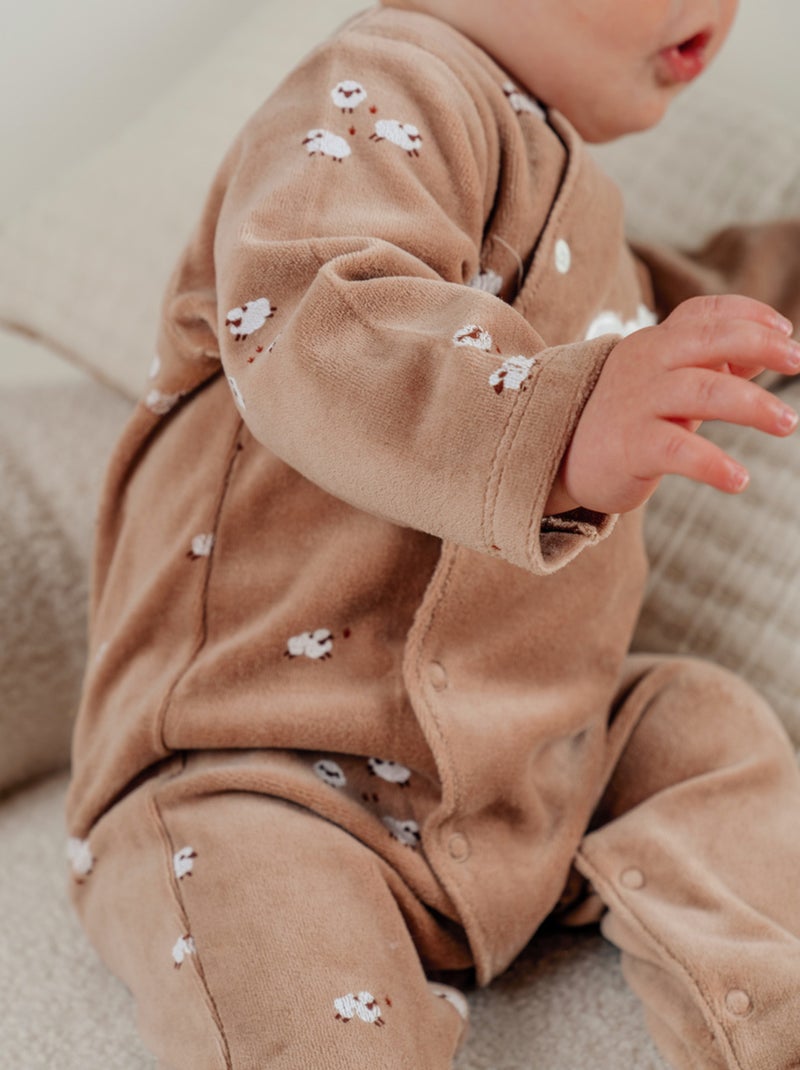 Pyjama bébé en velours avec broderie mouton Noukie's Marron - Kiabi