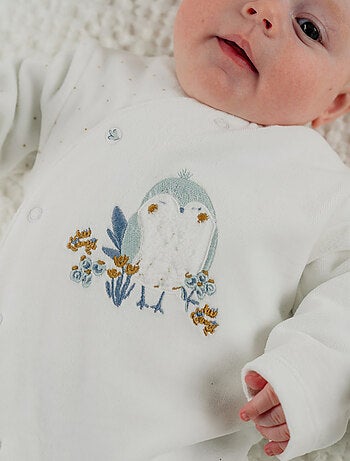 Pyjama bébé en velours avec broderie oiseau Noukie's