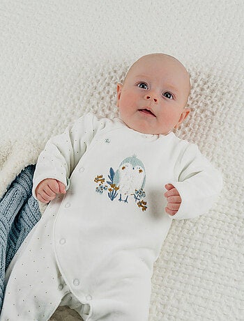 Pyjama bébé en velours avec broderie oiseau Noukie's