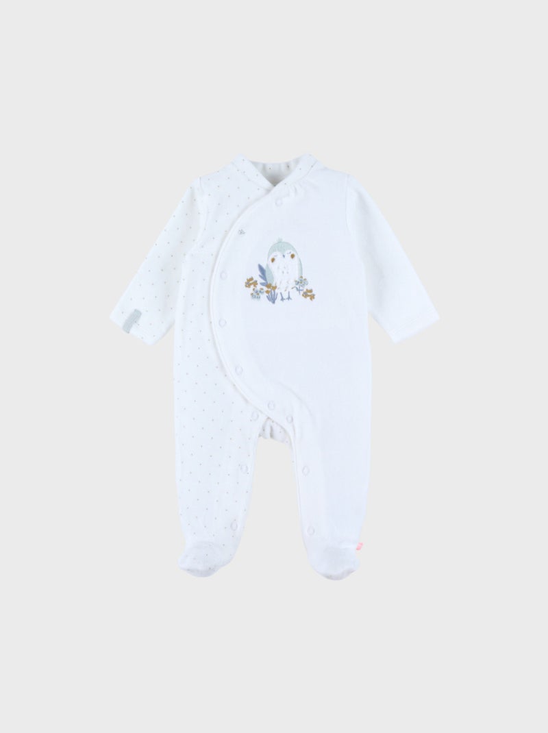 Pyjama bébé en velours avec broderie oiseau Noukie's Blanc - Kiabi