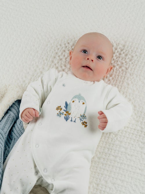 Pyjama bébé en velours avec broderie oiseau Noukie's - Kiabi