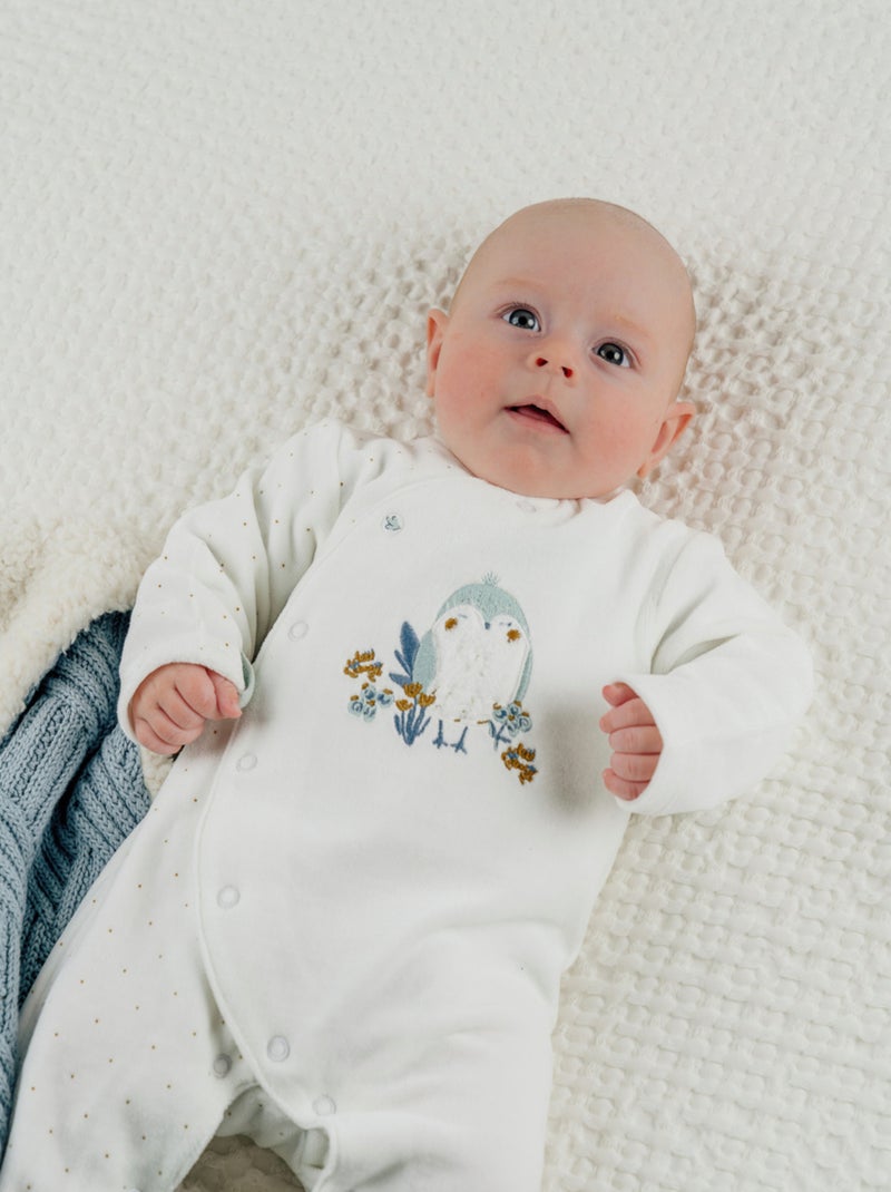 Pyjama bébé en velours avec broderie oiseau Noukie's Blanc - Kiabi