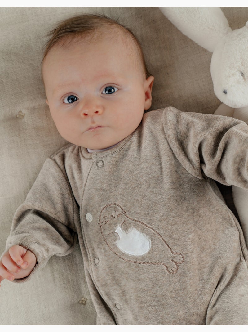 Pyjama bébé en velours avec broderie phoque Noukie's Beige - Kiabi