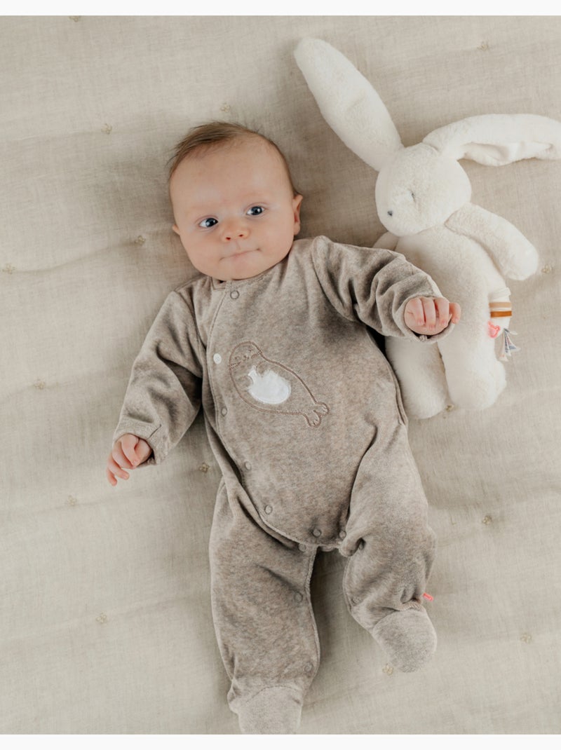 Pyjama bébé en velours avec broderie phoque Noukie's Beige - Kiabi