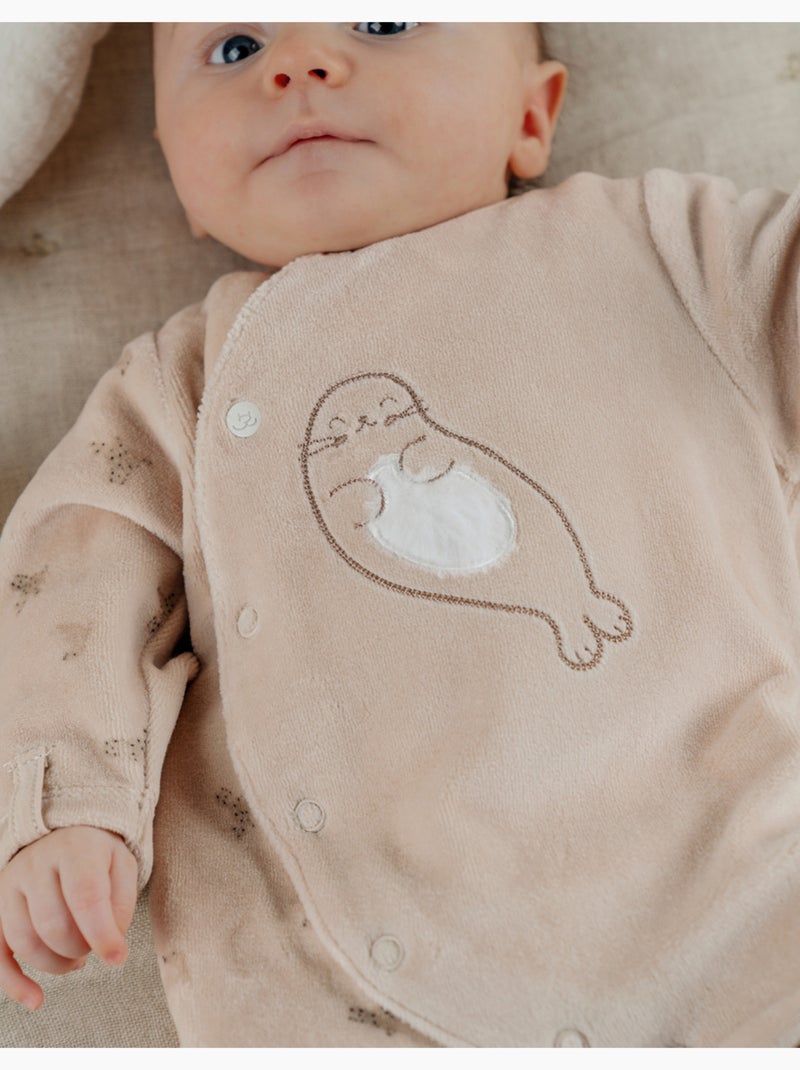Pyjama bébé en velours avec broderie phoque Noukie's Ecru - Kiabi