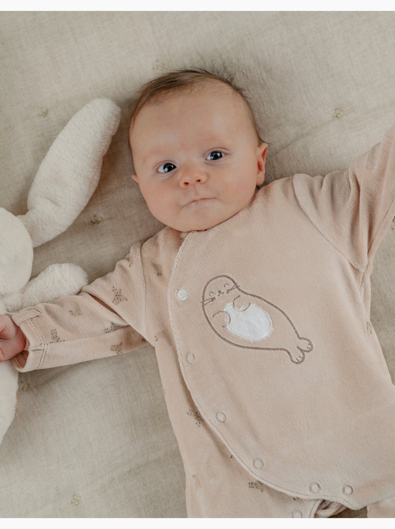 Pyjama bébé en velours avec broderie phoque Noukie's Ecru - Kiabi