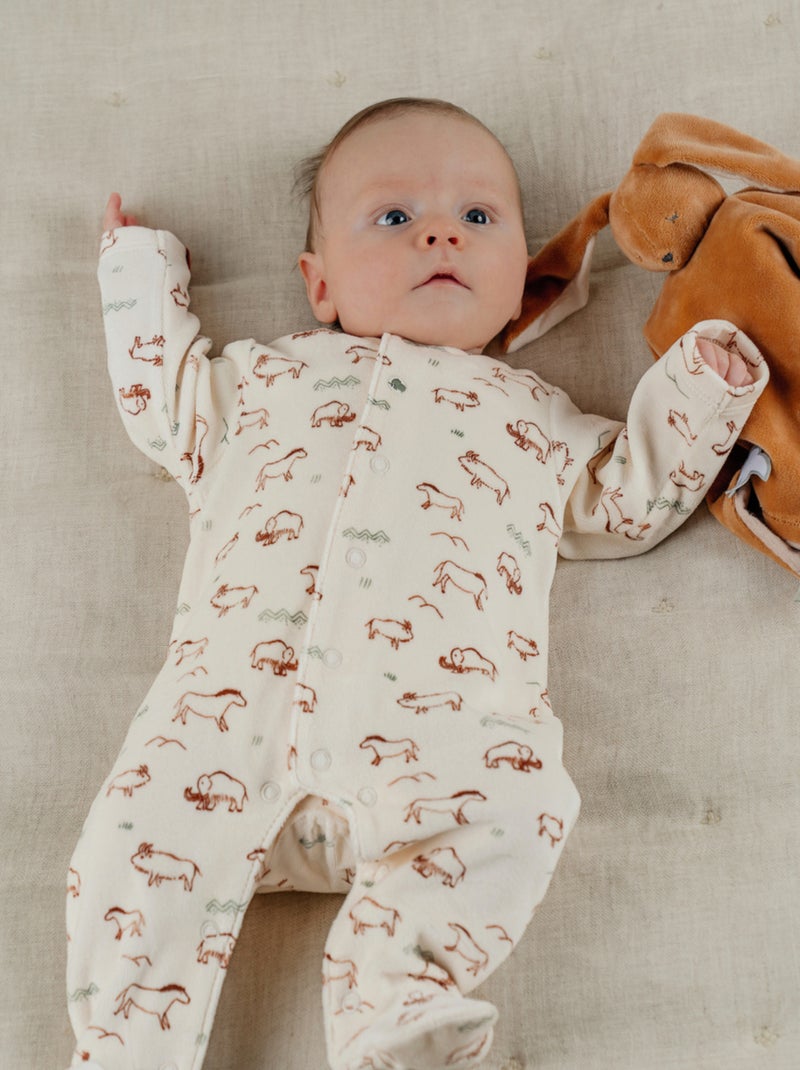 Pyjama bébé en velours avec imprimé Mammouth Noukie's Blanc - Kiabi