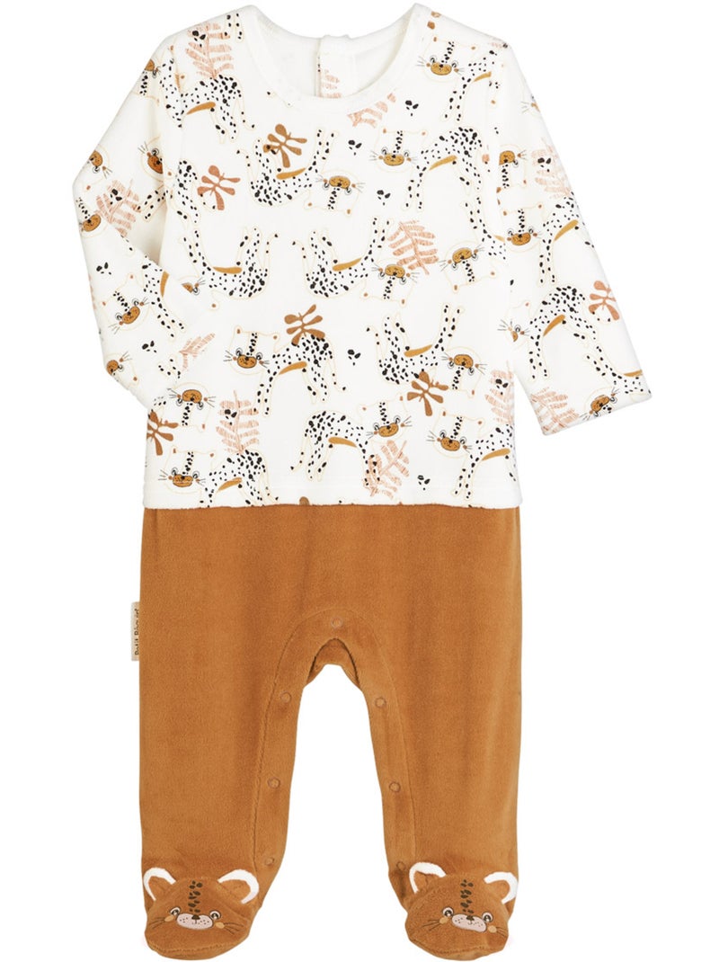 Pyjama Velours PETIT BEGUIN Marron - Taille 24 Mois, Imprimé Animal - Neuf Avec étiquettes