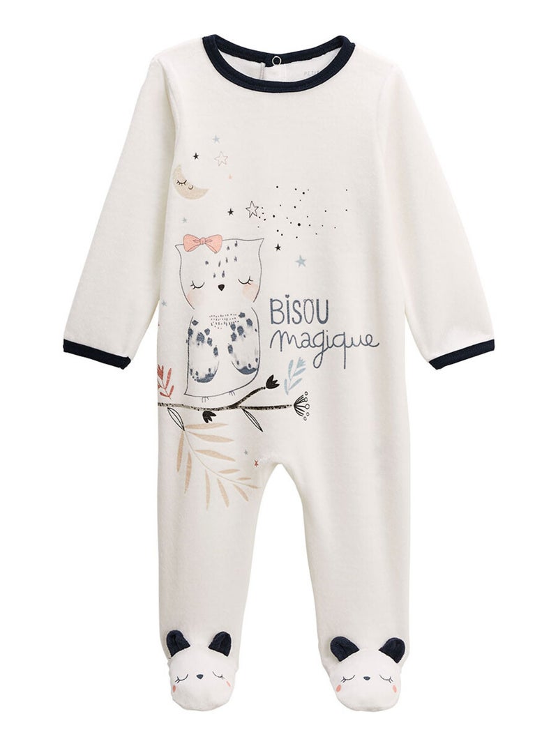 Pyjama bébé en velours Bisou Magique Ecru - Kiabi