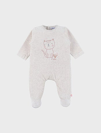 Pyjama bébé en velours brodé chat beige Noukie's