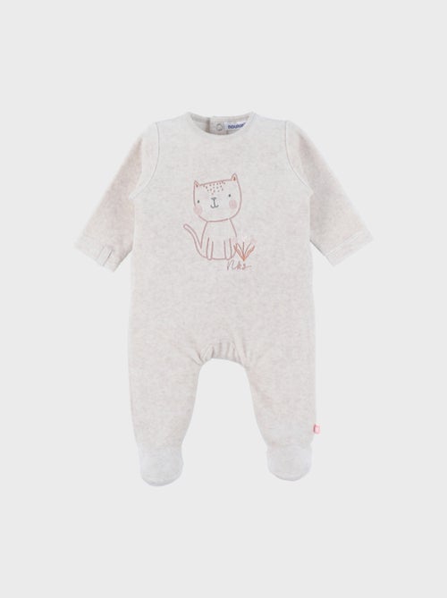 Pyjama bébé en velours brodé chat beige Noukie's - Kiabi