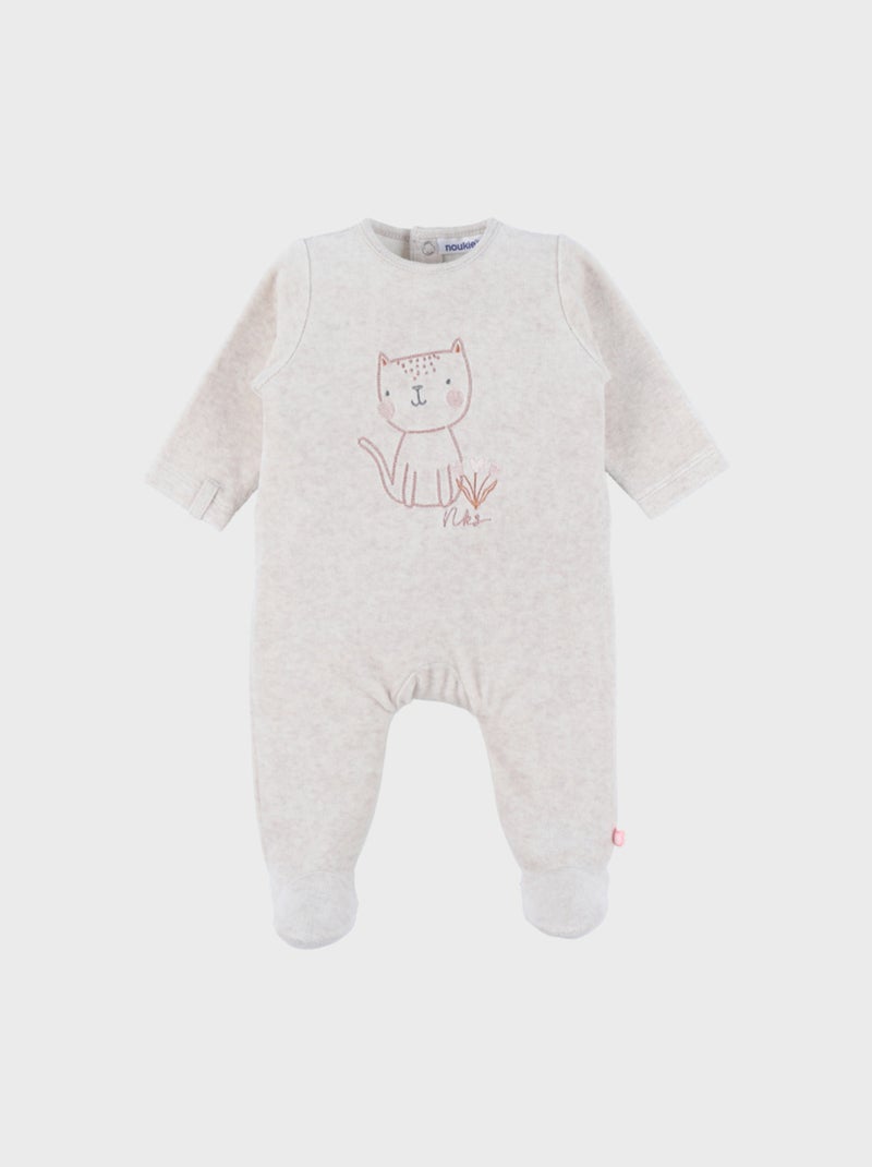 Pyjama bébé en velours brodé chat beige Noukie's Beige - Kiabi