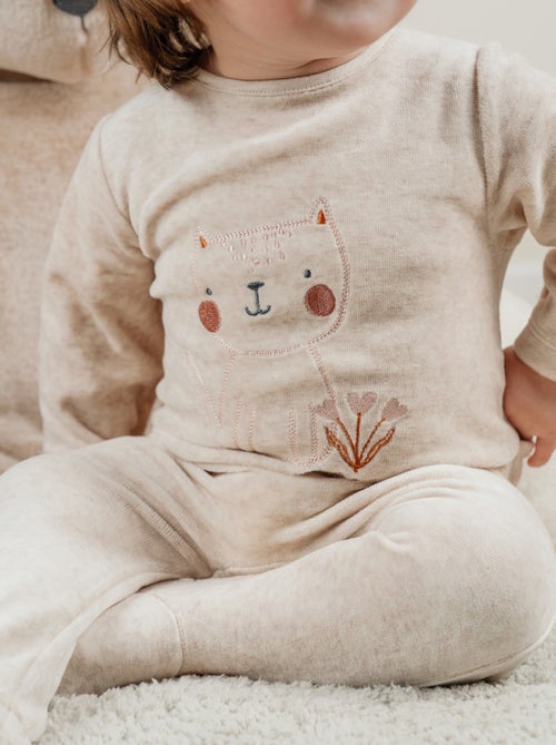 Pyjama bébé en velours brodé chat beige Noukie's - Kiabi
