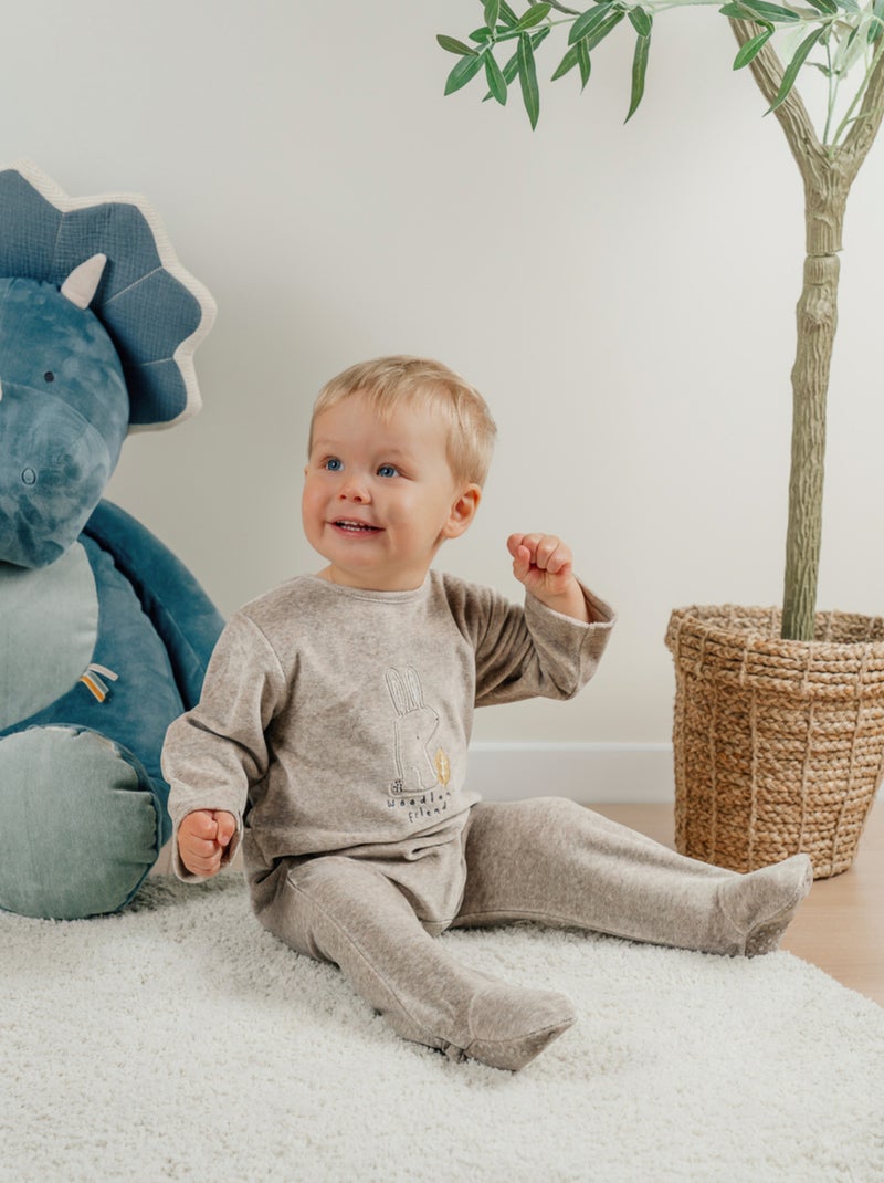 Pyjama bébé en velours brodé lapin Noukie's Marron - Kiabi