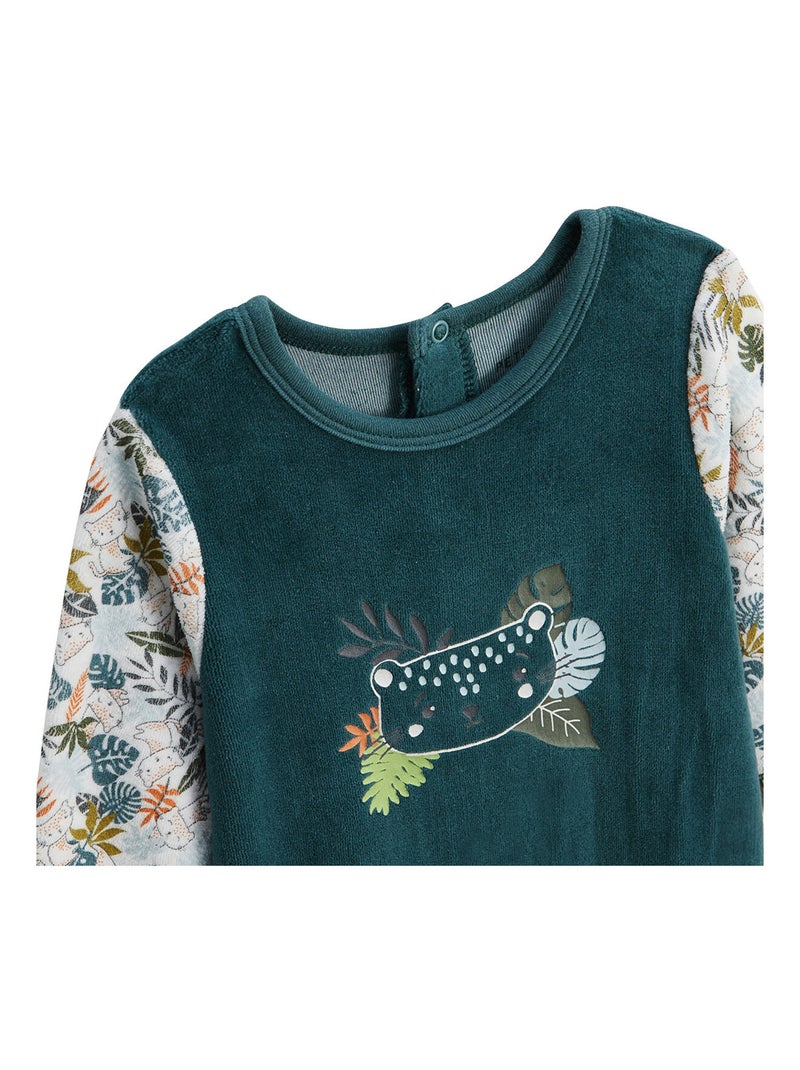 Pyjama bébé en velours Canopée Vert - Kiabi