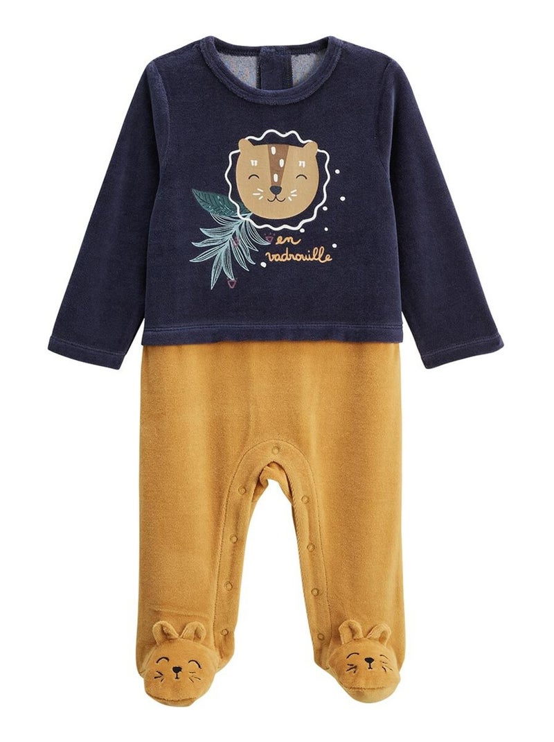 Pyjama bébé en velours Charly Bleu - Kiabi