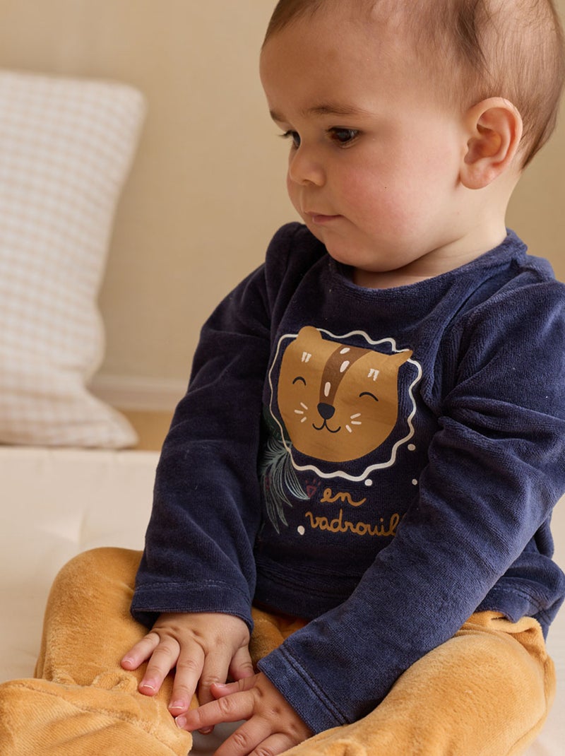 Pyjama bébé en velours Charly Bleu - Kiabi