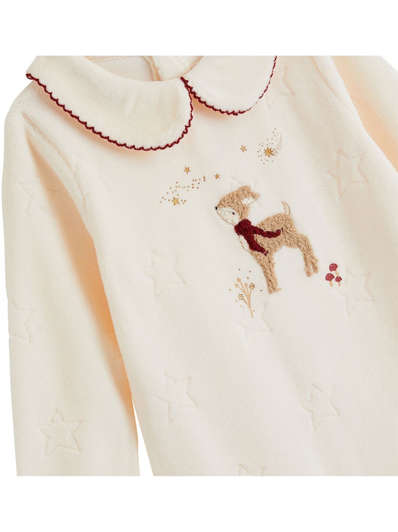 Pyjama bébé en velours grace Ecru - Kiabi