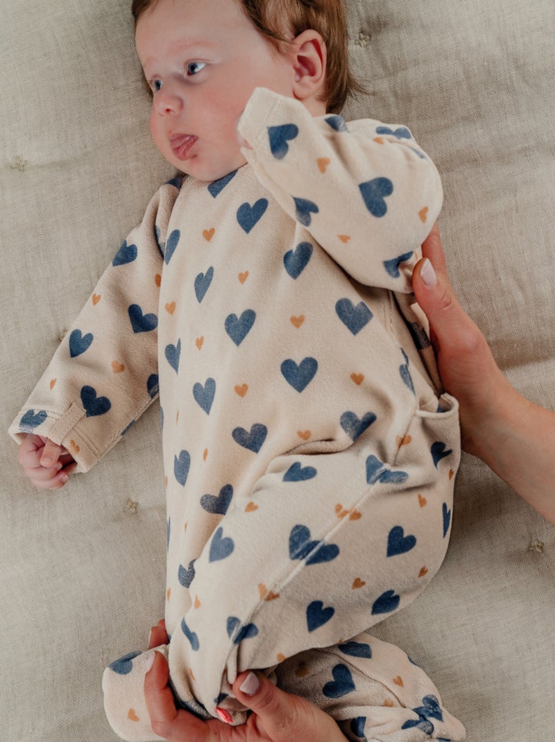 Pyjama bébé en velours imprimé cœurs Noukie's Beige - Kiabi