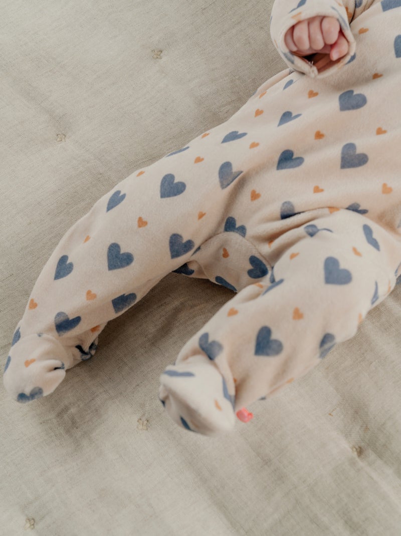 Pyjama bébé en velours imprimé cœurs Noukie's Beige - Kiabi