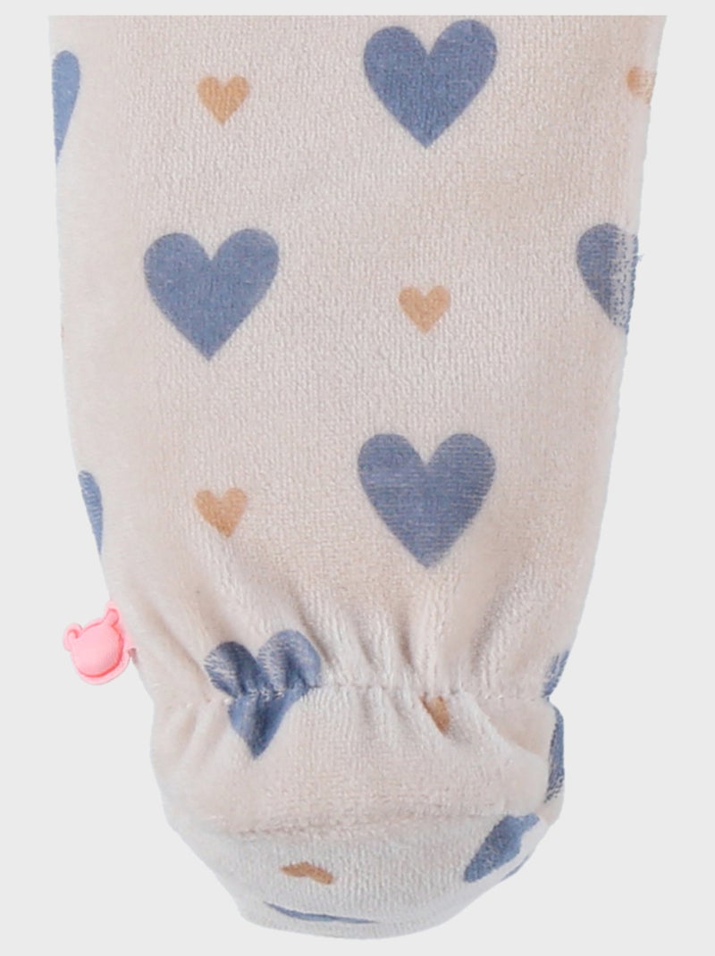 Pyjama bébé en velours imprimé cœurs Noukie's Beige - Kiabi