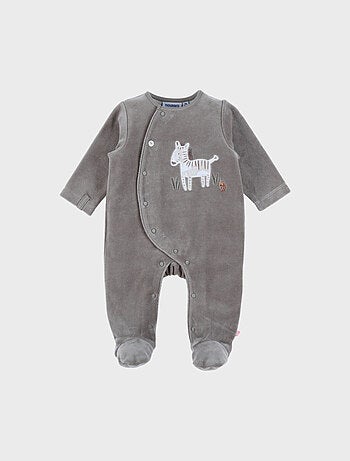 Pyjama bébé en velours kaki avec broderie zèbre Noukie's