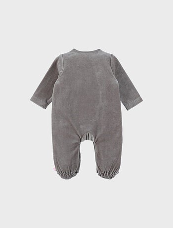 Pyjama bébé en velours kaki avec broderie zèbre Noukie's