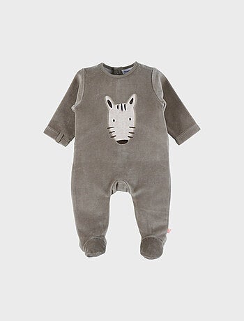 Pyjama bébé en velours kaki brodé zèbre Noukie's