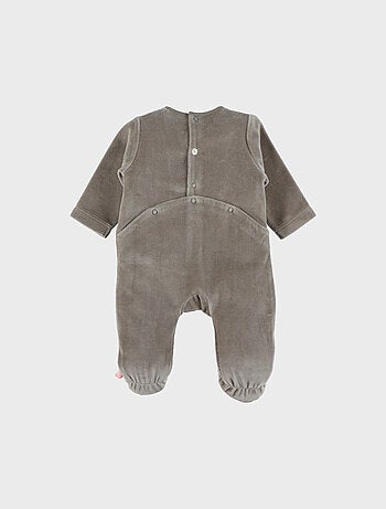 Pyjama bébé en velours kaki brodé zèbre Noukie's