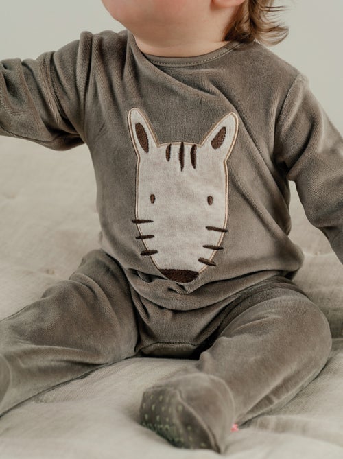 Pyjama bébé en velours kaki brodé zèbre Noukie's - Kiabi