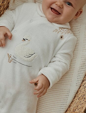 Pyjama bébé en velours ouverture croisée Perle
