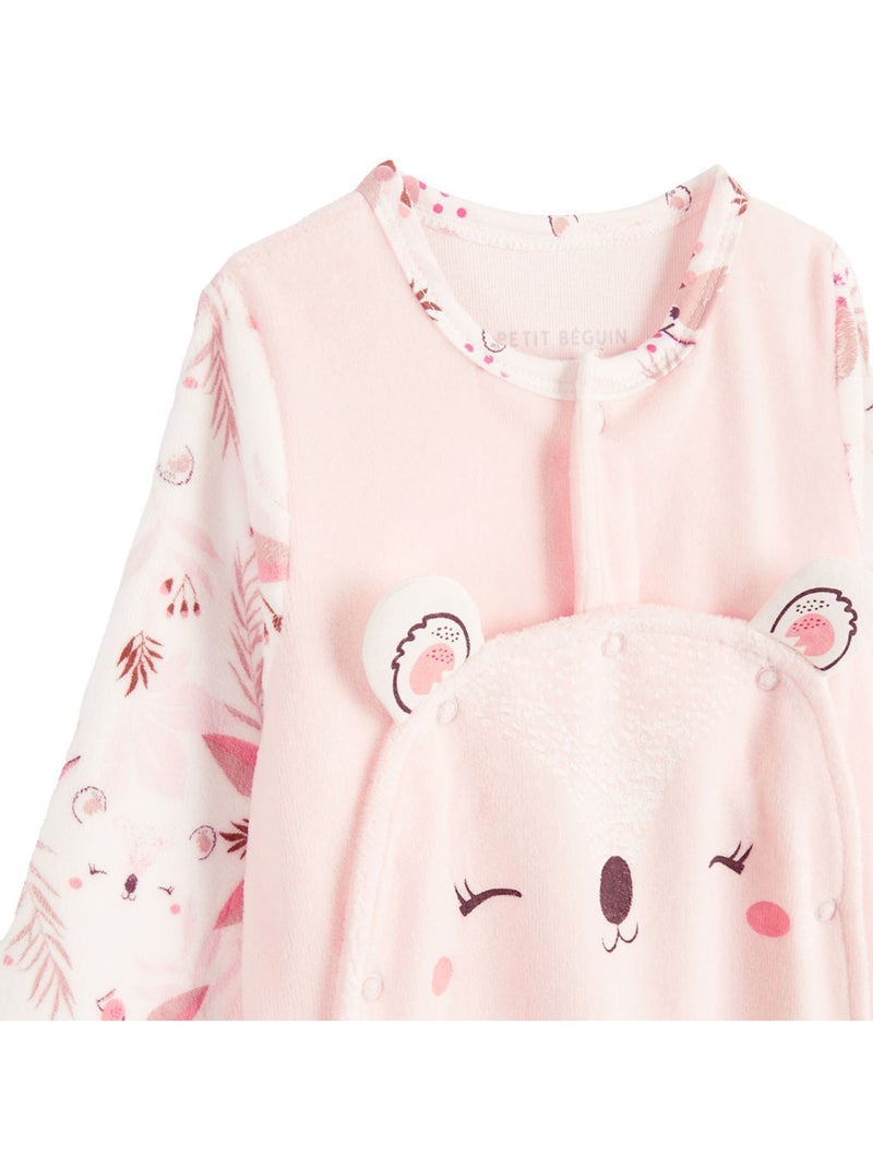 Pyjama bébé en velours ouverture pont Alysse Rose - Kiabi
