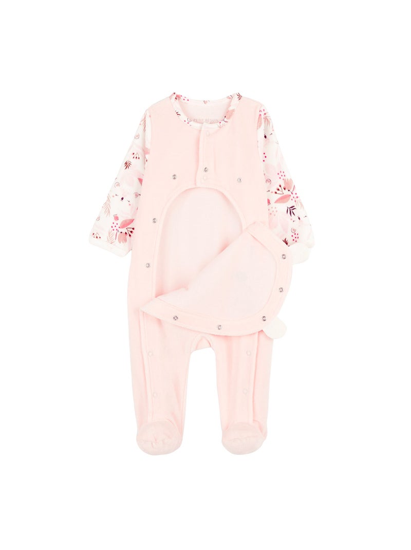 Pyjama bébé en velours ouverture pont Alysse Rose - Kiabi
