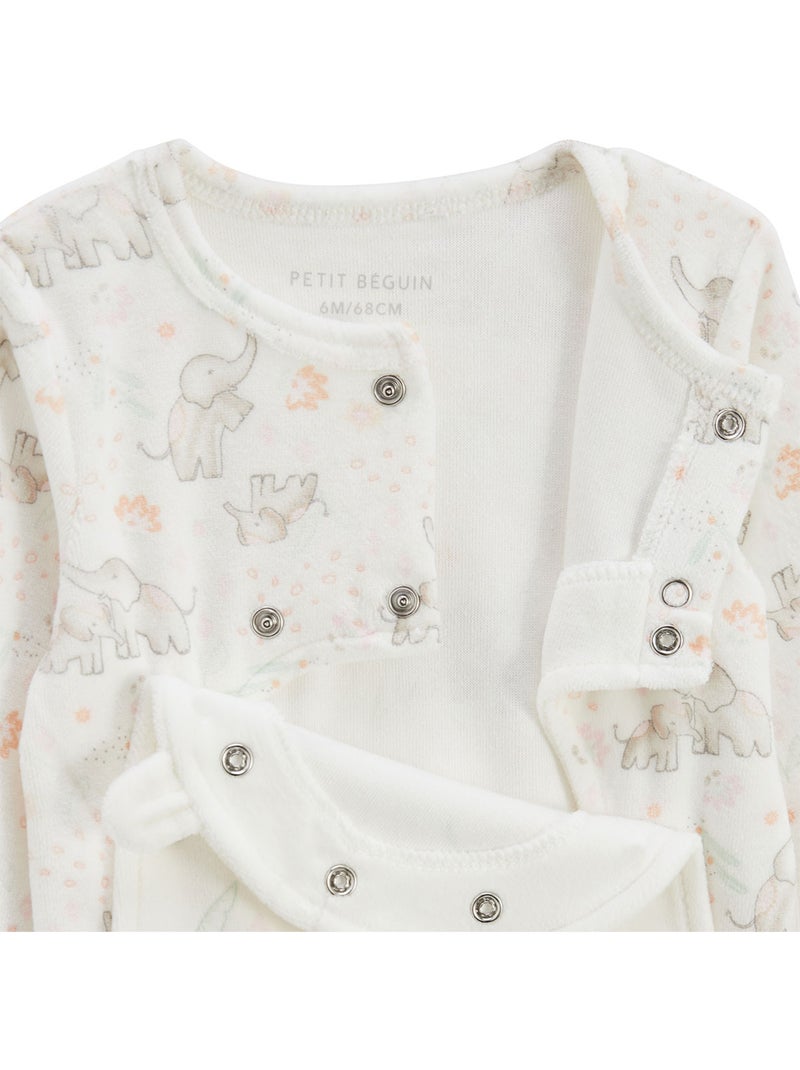 Pyjama bébé en velours ouverture pont Badian Ecru - Kiabi